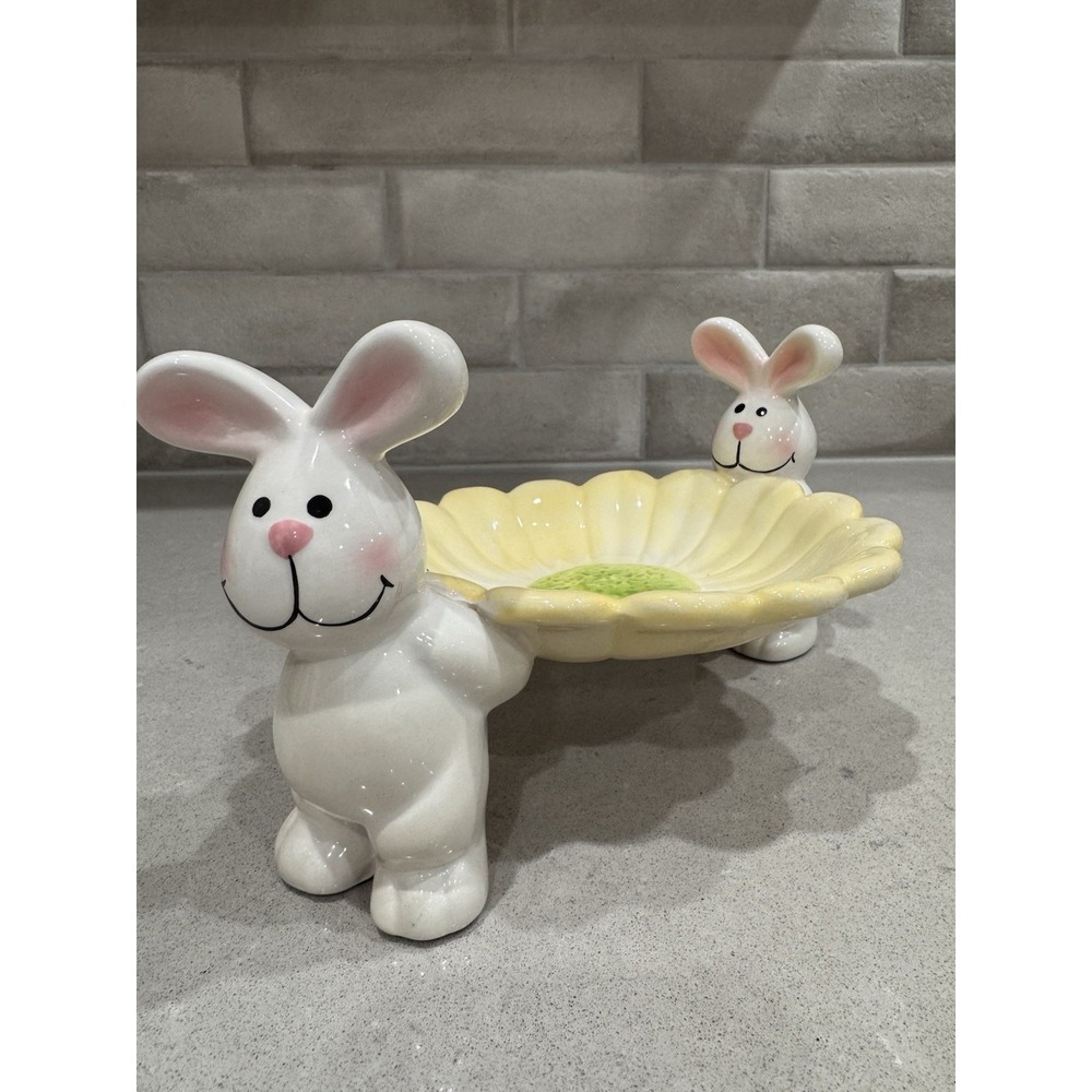 🐰 Vintage Easter Bunny Double Figurine Candy Dish – Spring Flower Bowl Decor - Picture 2 of 6